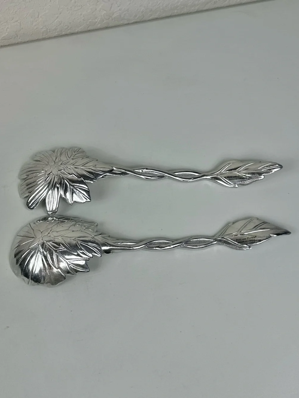 Fitz and Floyd Botanical Floral Classic Silver Plate Serving Utensil Spoon Set