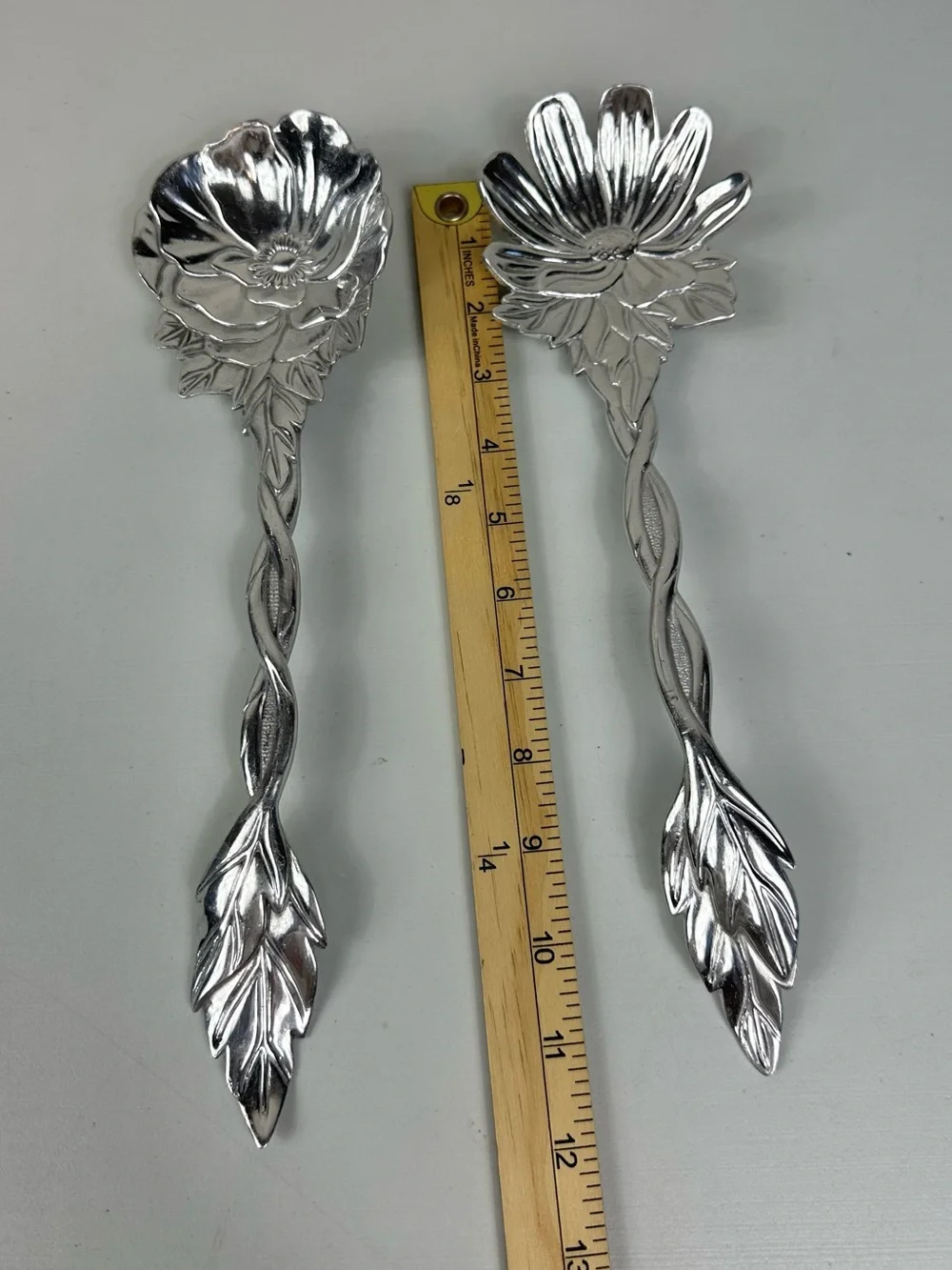 Fitz and Floyd Botanical Floral Classic Silver Plate Serving Utensil Spoon Set