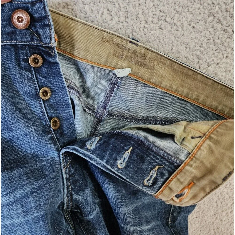 Banana Republic Blue Denim Slim Straight Button Fly‎ Jeans Size 32 x 30 Cotton