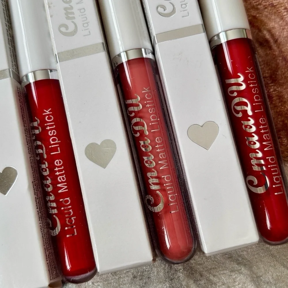 Brand New CmaaDu Set of 5 Matte Liquid Lipsticks 13 Ruby Red & 01 Waterproof