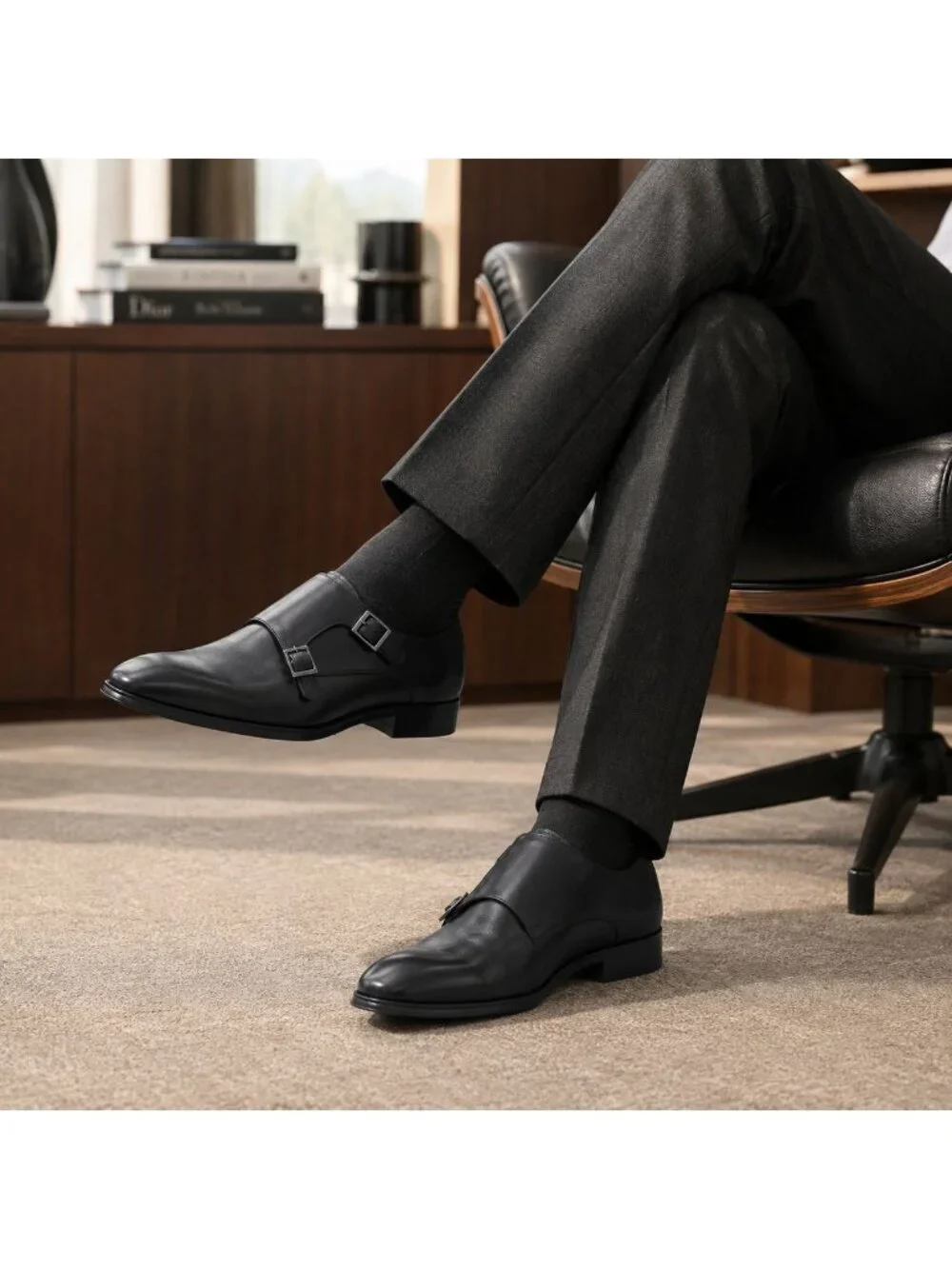 SD1 - Dune London Situation Black Leather Double Monk Strap Shoes Men’s 42/9 NIB