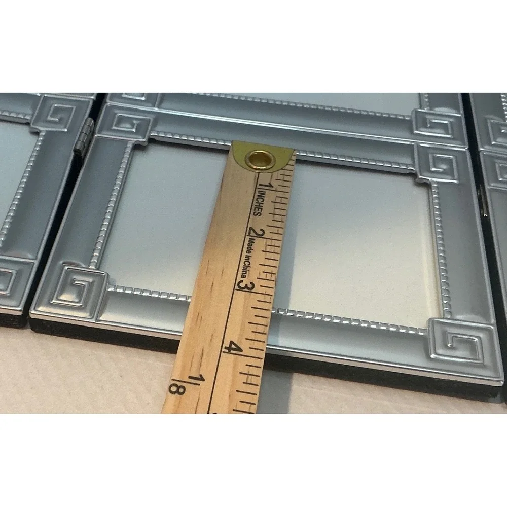 Silver Tri-Fold 9-Opening Picture Frame Greek Key Detail Large Modern
