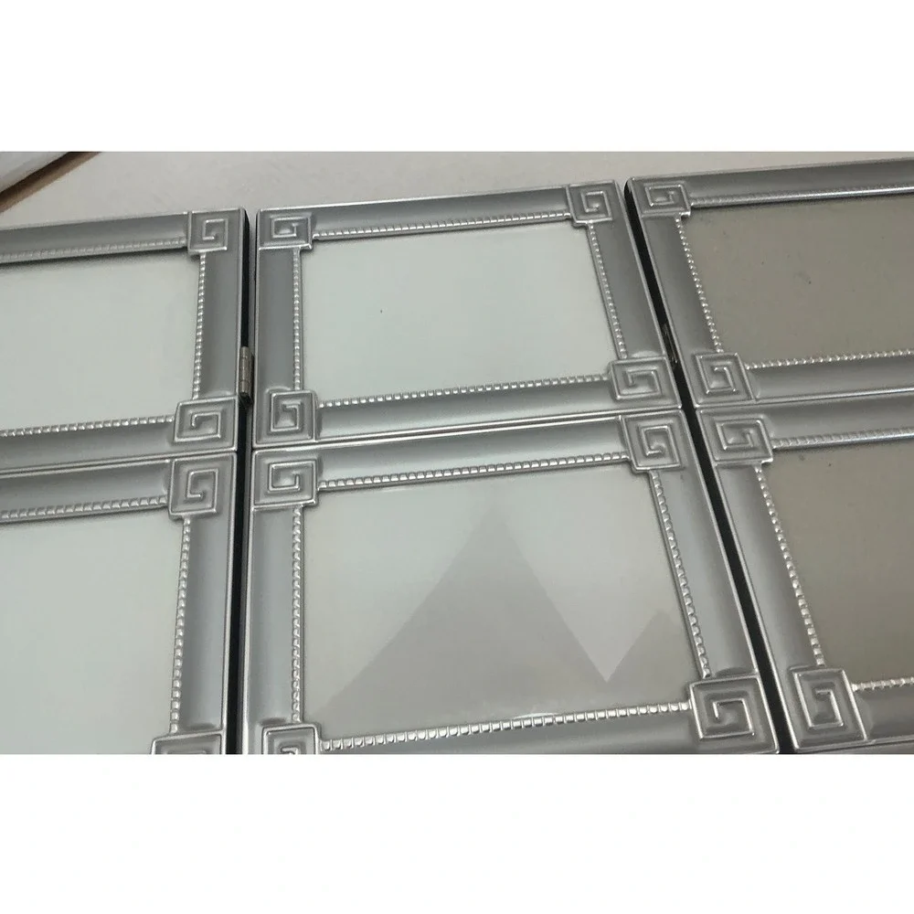 Silver Tri-Fold 9-Opening Picture Frame Greek Key Detail Large Modern