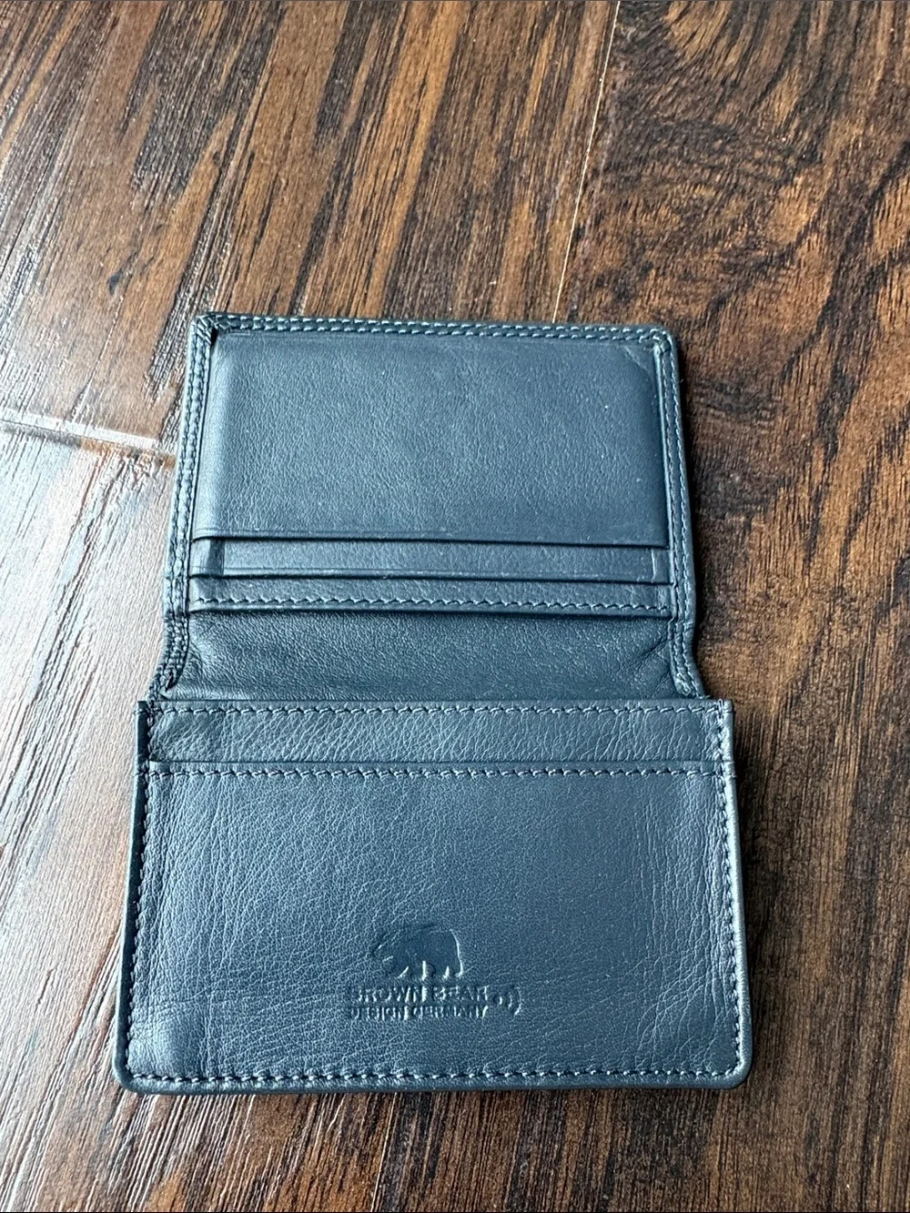 Brown Bear Navy Leather Key & Card Holder with Silver Bear Emblem