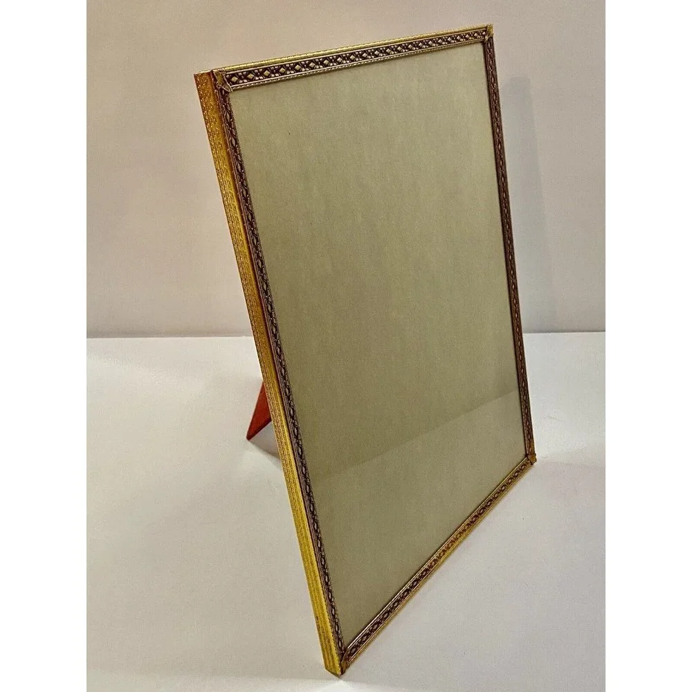 Intricate Brass Floral Gold Vertical Stand Up‎ Easel Back Frame Vintage