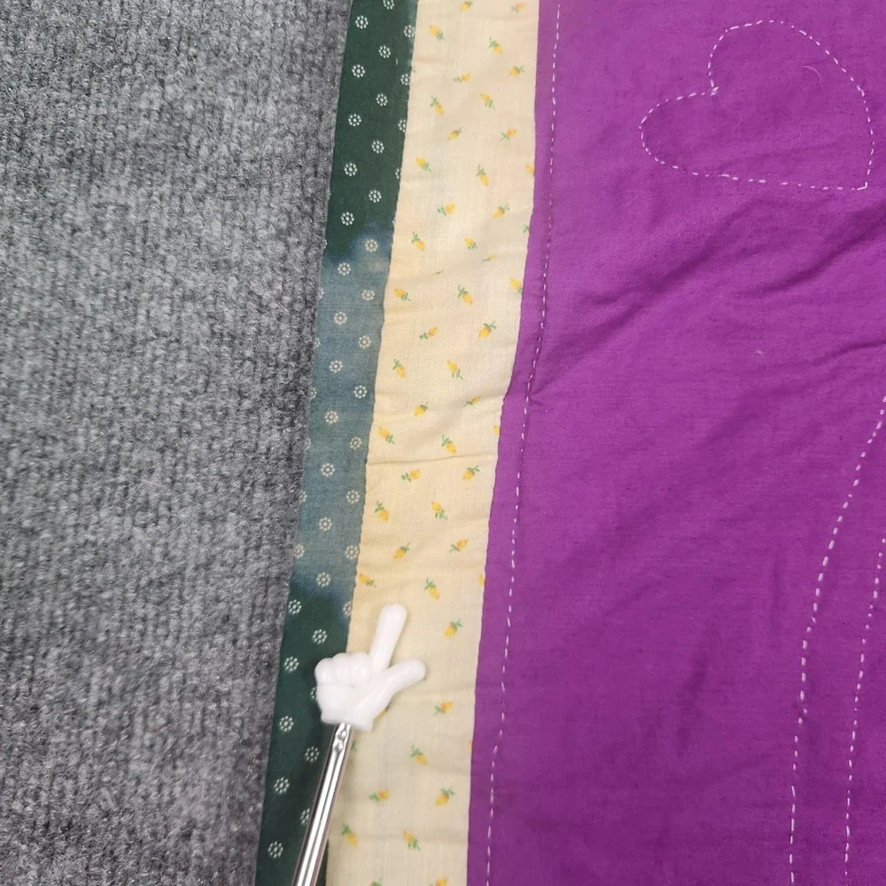 Vintage Hand Stitched Pineapple Welcome Quilt Wall Hanging Purple Green 25x31
