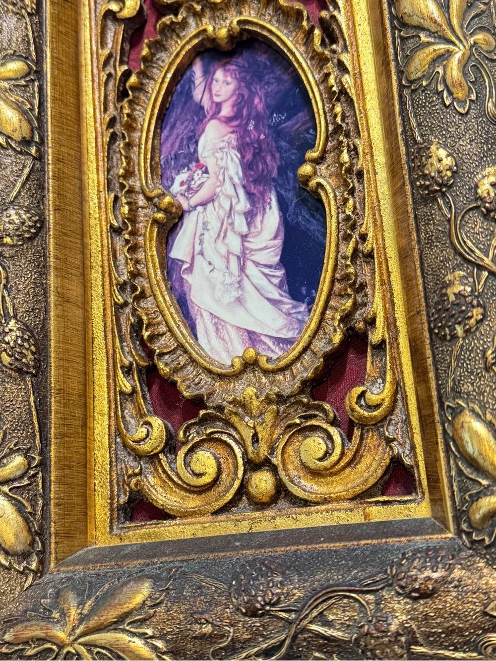 Rare Vintage ORNATE GOLD FRAME OPHELIA BY ARTHUR HUGHES PRINT 15” X 10”