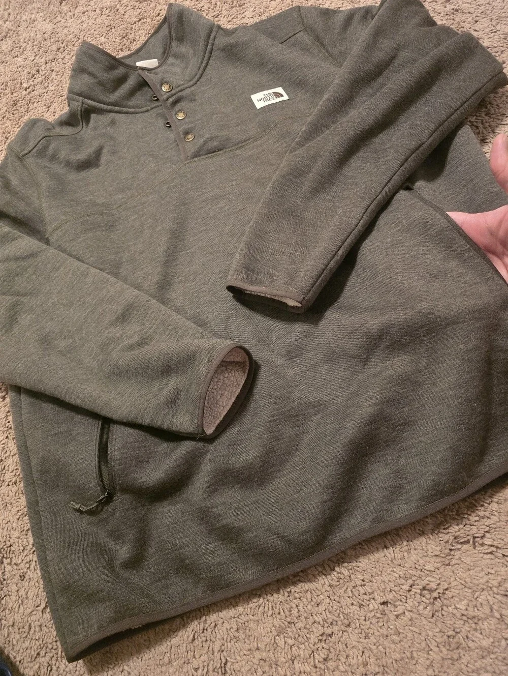 The North Face Men's Sherpa Patrol 1/4 Snap Fleece Pullover XL Taupe Gray Green