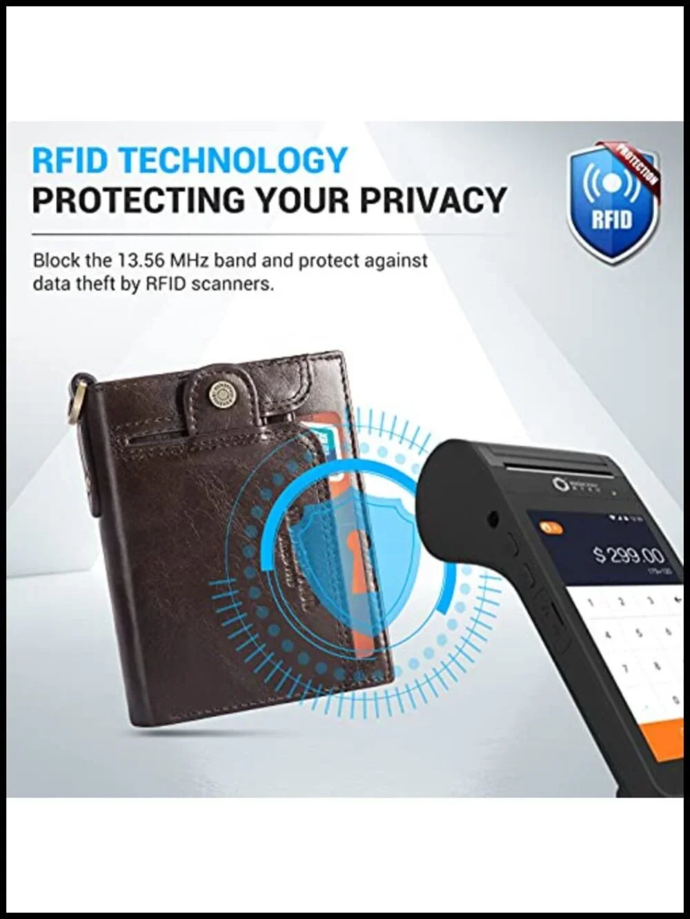 Genuine Leather Bifold Wallet with Detachable Chain RFID Blocking