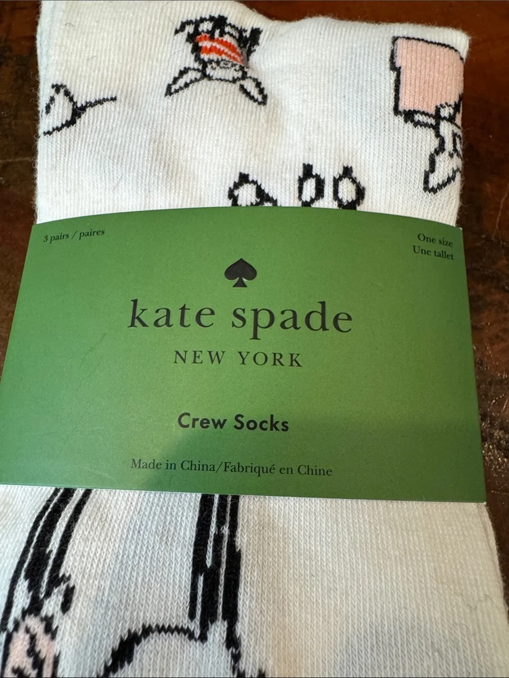 kate spade White Crew Socks with Pink and Black Detail