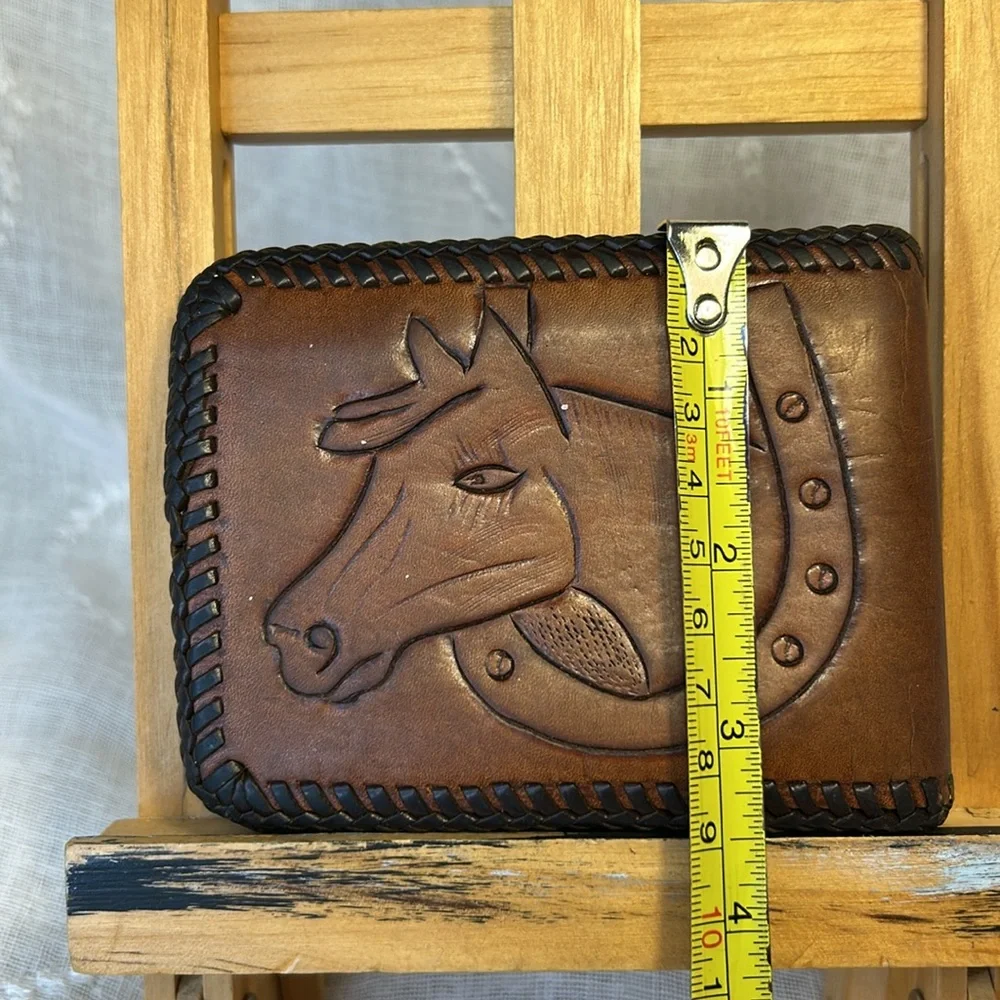 Handmade vintage equestrian horse cowboy bifold wallet
