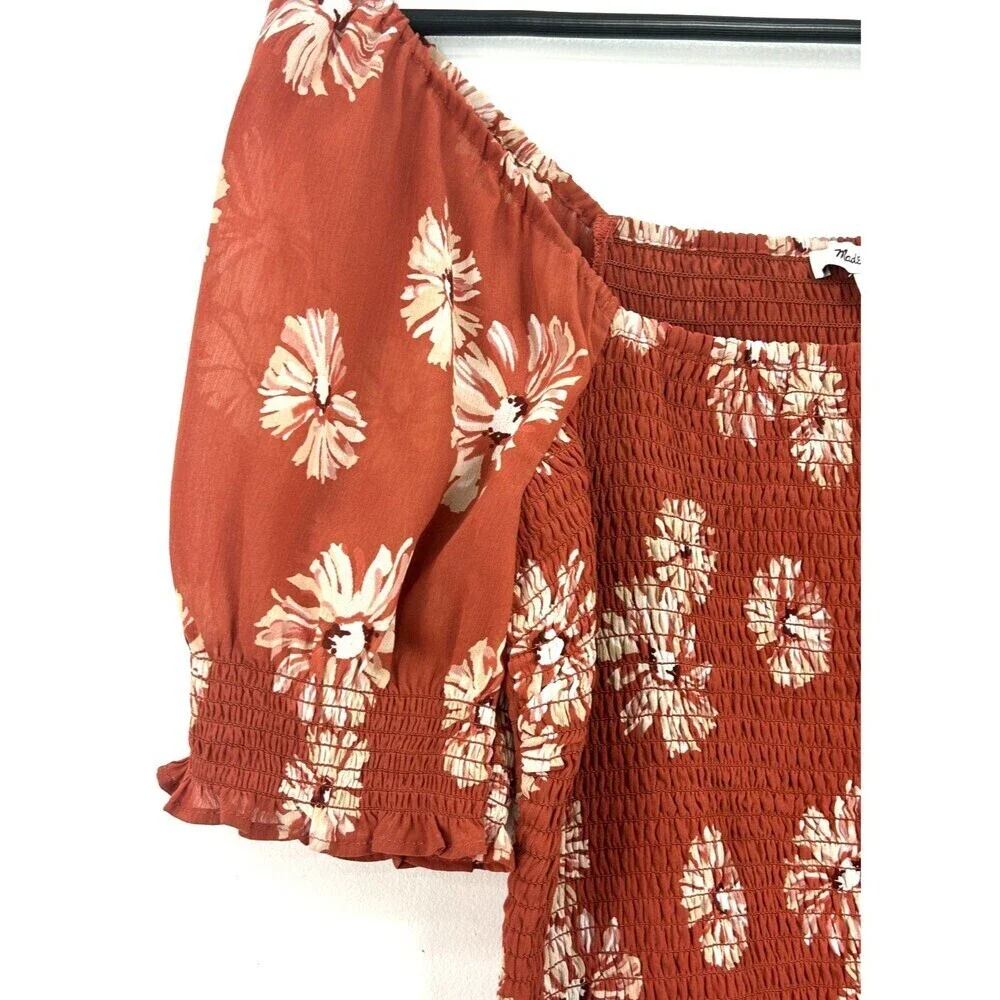 Madewell Georgette Lucie Top Sz M Womens Puff Sleeve Smocked Bodice Moody Blooms