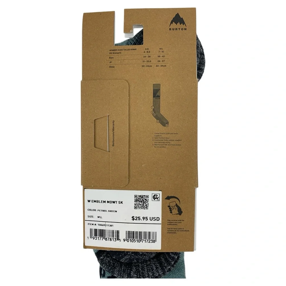 Burton Women’s Emblem Midweight Socks (Petrol Green) NWT