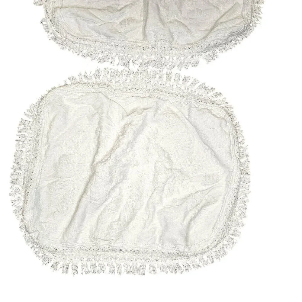 Chenille Pillow Shams Set of 2 White Cotton Standard 20X28 Fringe Floral Cottage