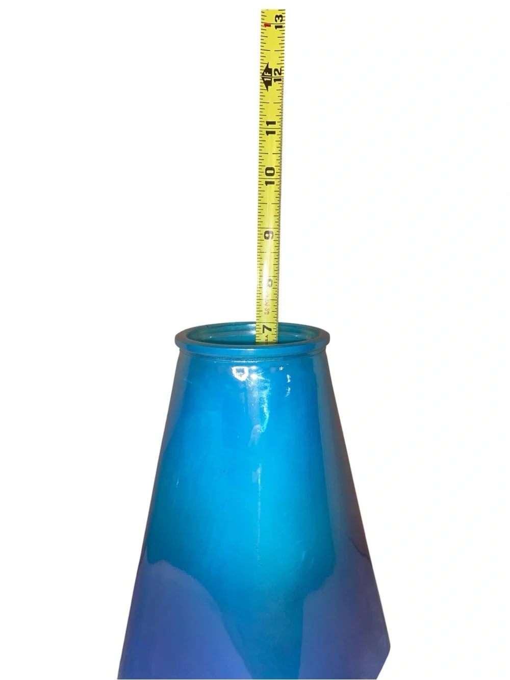 GLASS VASE Iridescent Turquoise Blue Ombre Art Deco Vase 7”