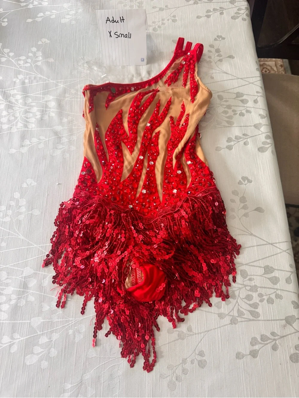 Glamour Jazz Red Sequin Flame Fringe Dance Costume