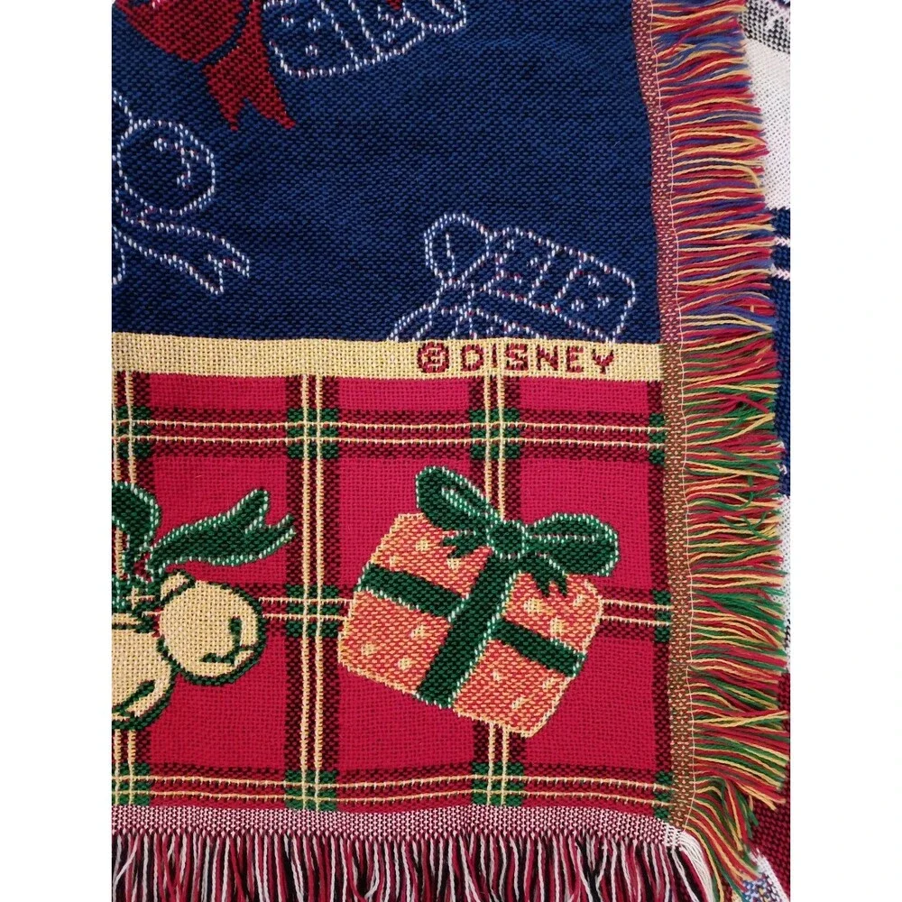 Vintage Disney Mickey Mouse Christmas Throw Blanket Santa Woven Tapestry 43