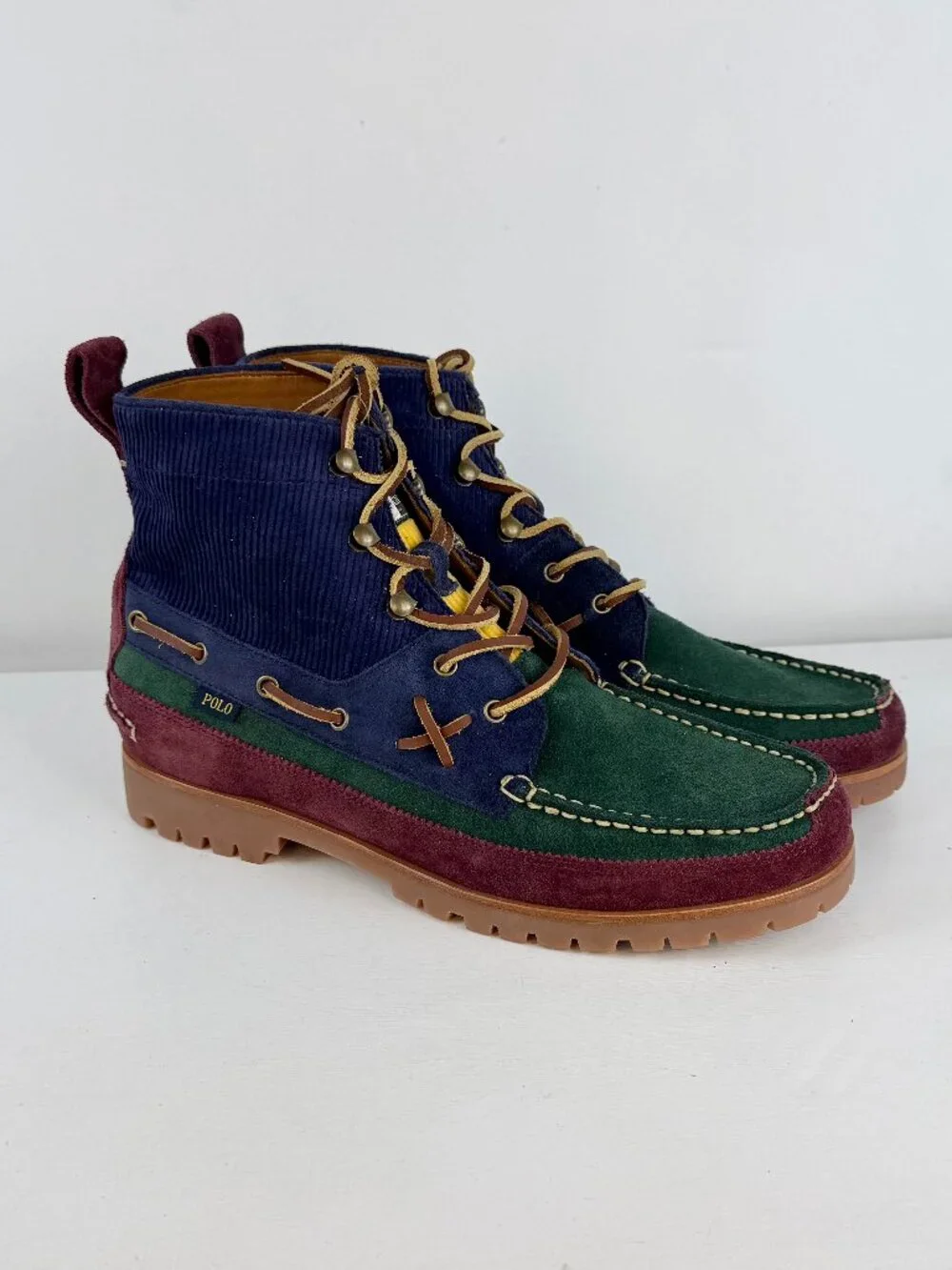Men's 9 -Polo Ralph Lauren Country Ranger Mid Colorblock Suede Corduroy Boots