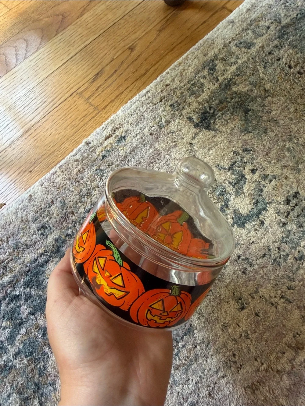 Vintage Halloween Jar Indiana Glass Candy Snack Pumpkin Dish w/lid Jack Lantern