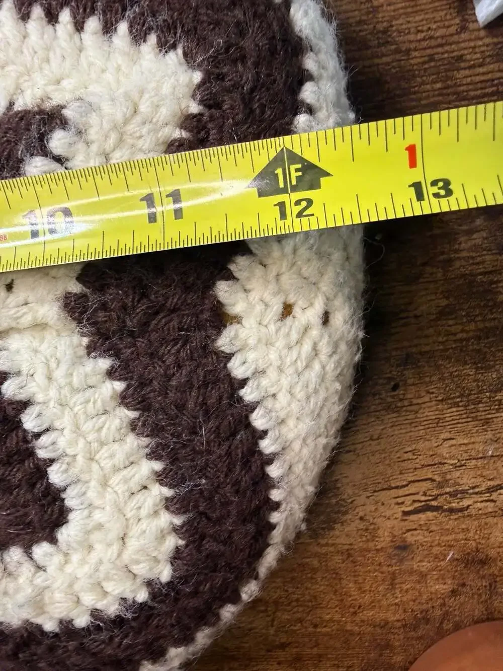 Vintage Handmade Crochet Starburst Round Pillow Cream and Brown 12 Inch