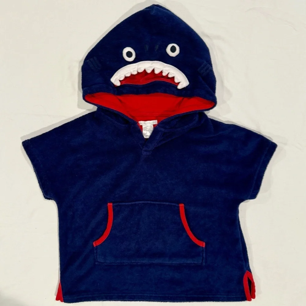 Pottery Barn Kids Swim Cover Up Boys 4-6 Girls Shark Toweling Throw Hooded Beach