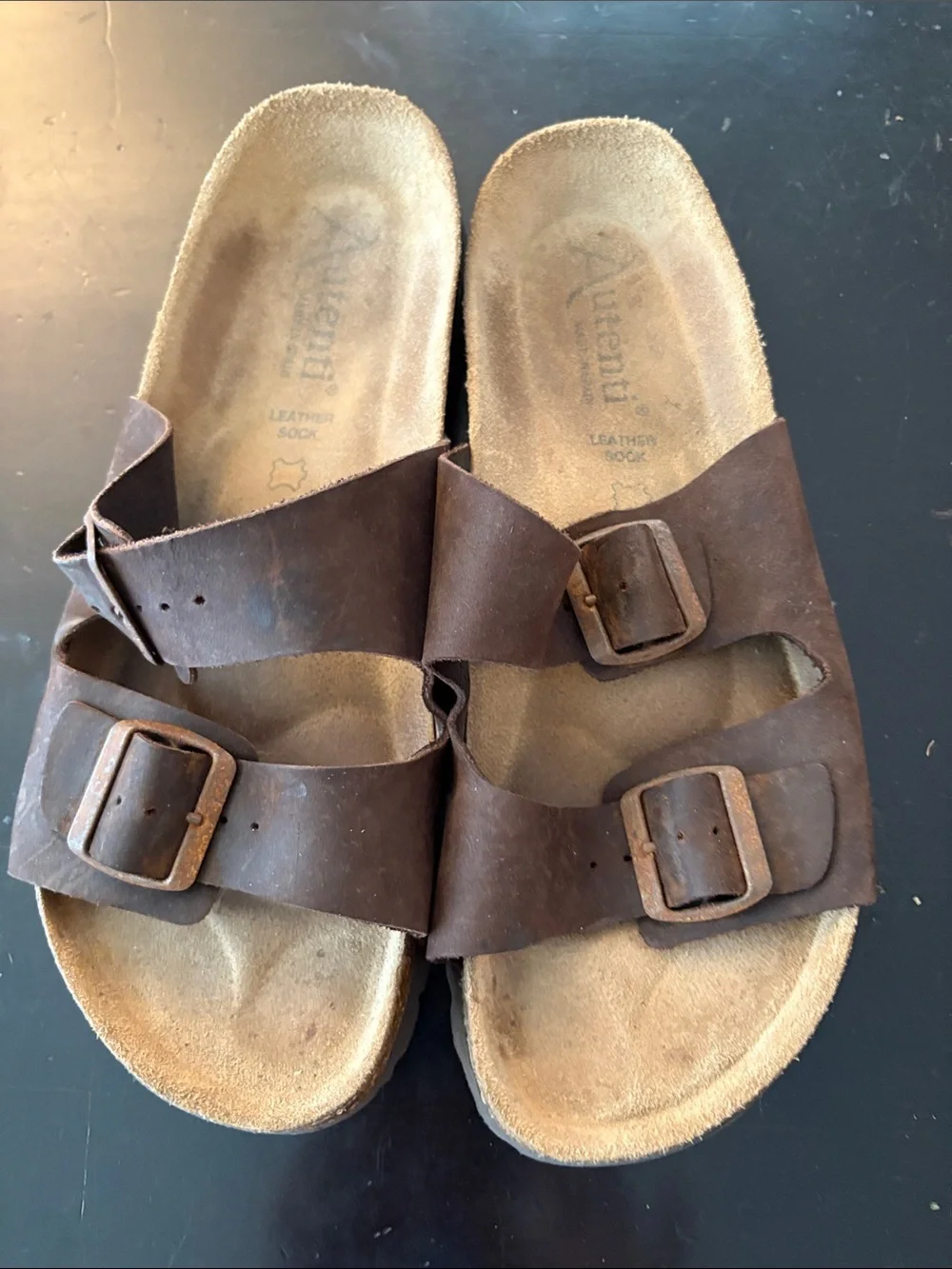 Brown Double-Buckle Leather Footbed Sandals