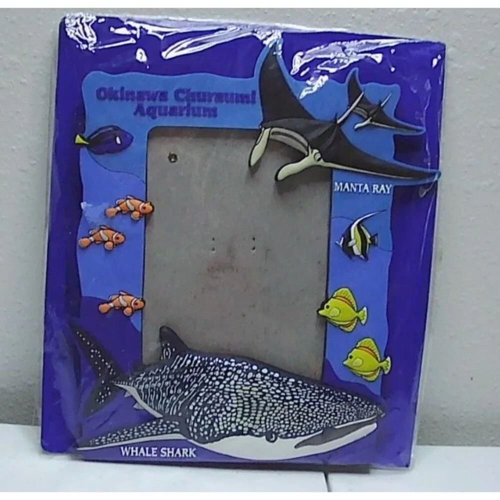 Vintage Okinawa Churaumi Aquarium souvenir photo frame from Japan Manta ray Fish