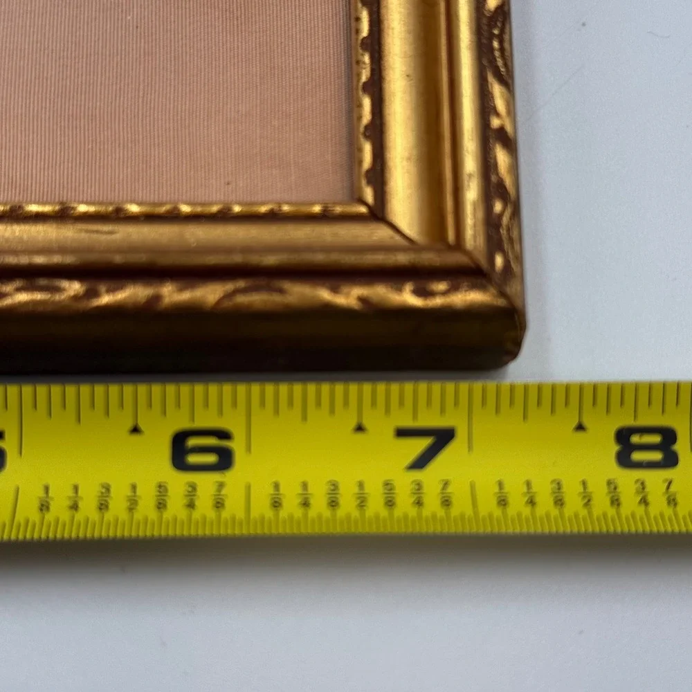 Vintage Ornate Gold Picture Frame Pink Fabric Oval Mat 7.5x8.5 Wall Decor