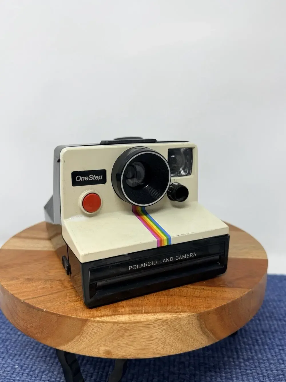 Vintage Polaroid Land Camera One Step Instant Rainbow Stripe Film Strap Display