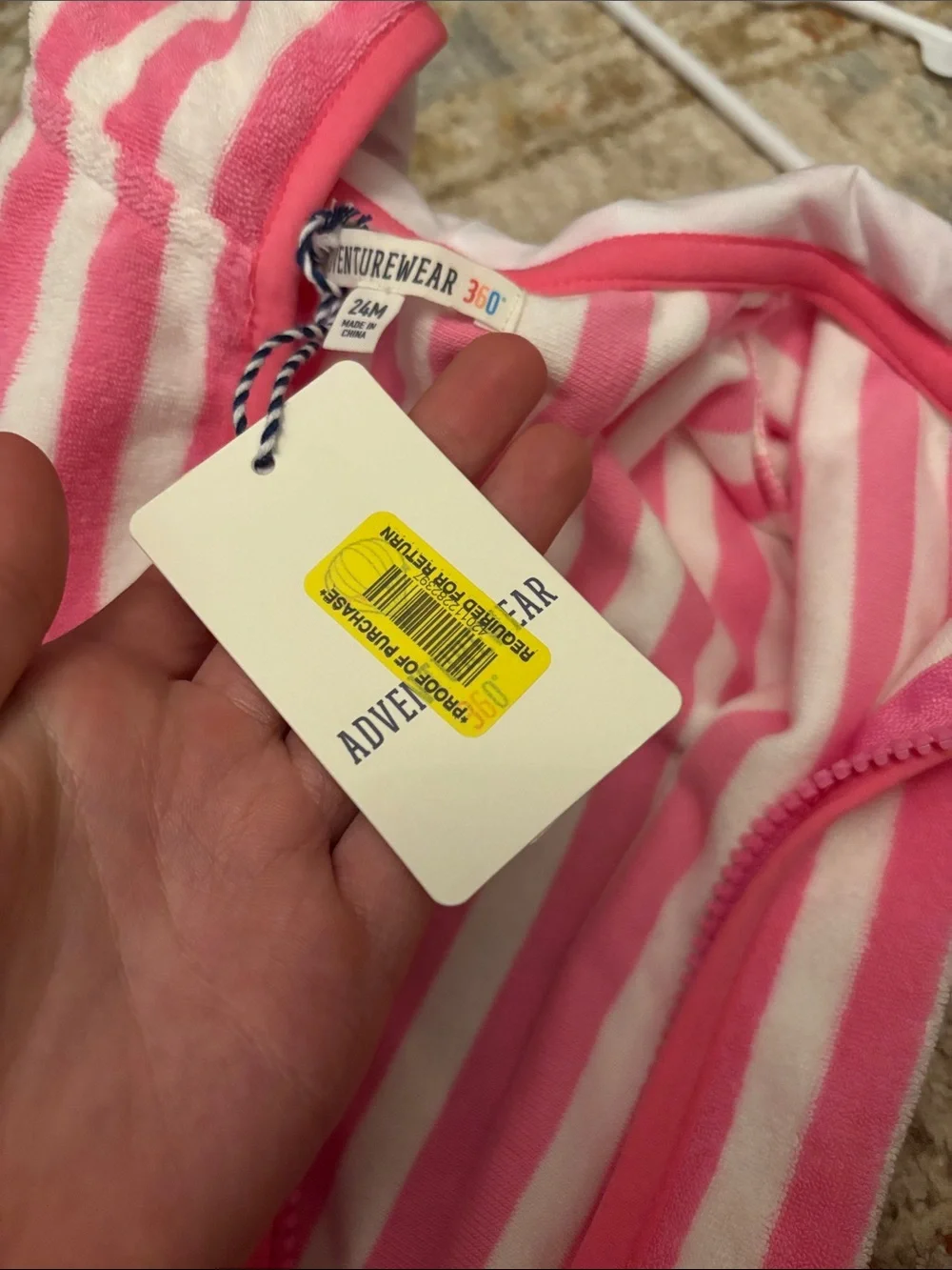 Kids Pink & White Striped Hooded Swim Coverup - Unbranded