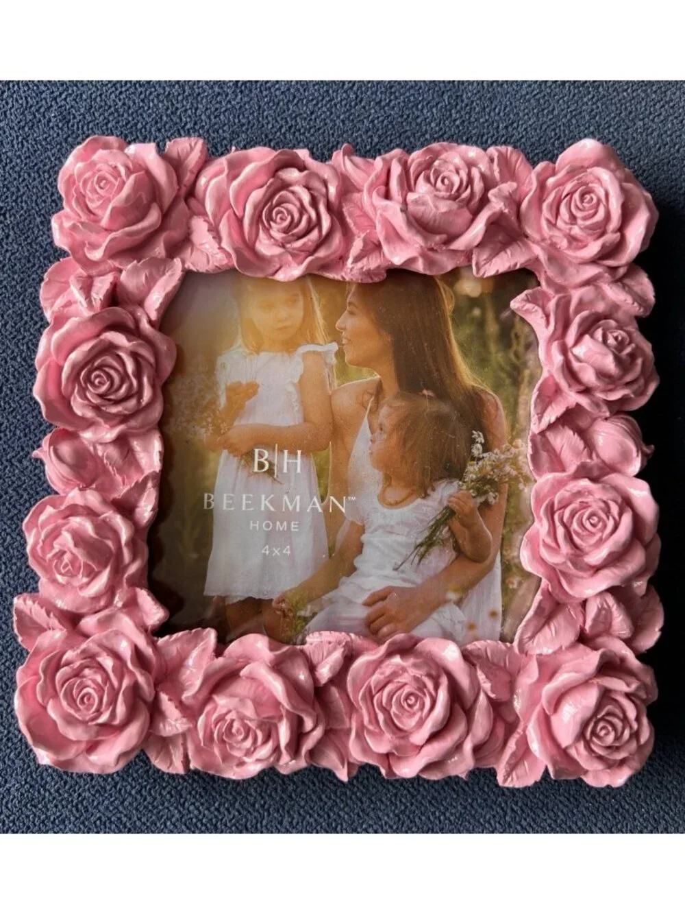 Shabby Chic PINK Roses 4x 4 Photo Frame Picture Holder Beekman Home Pretty