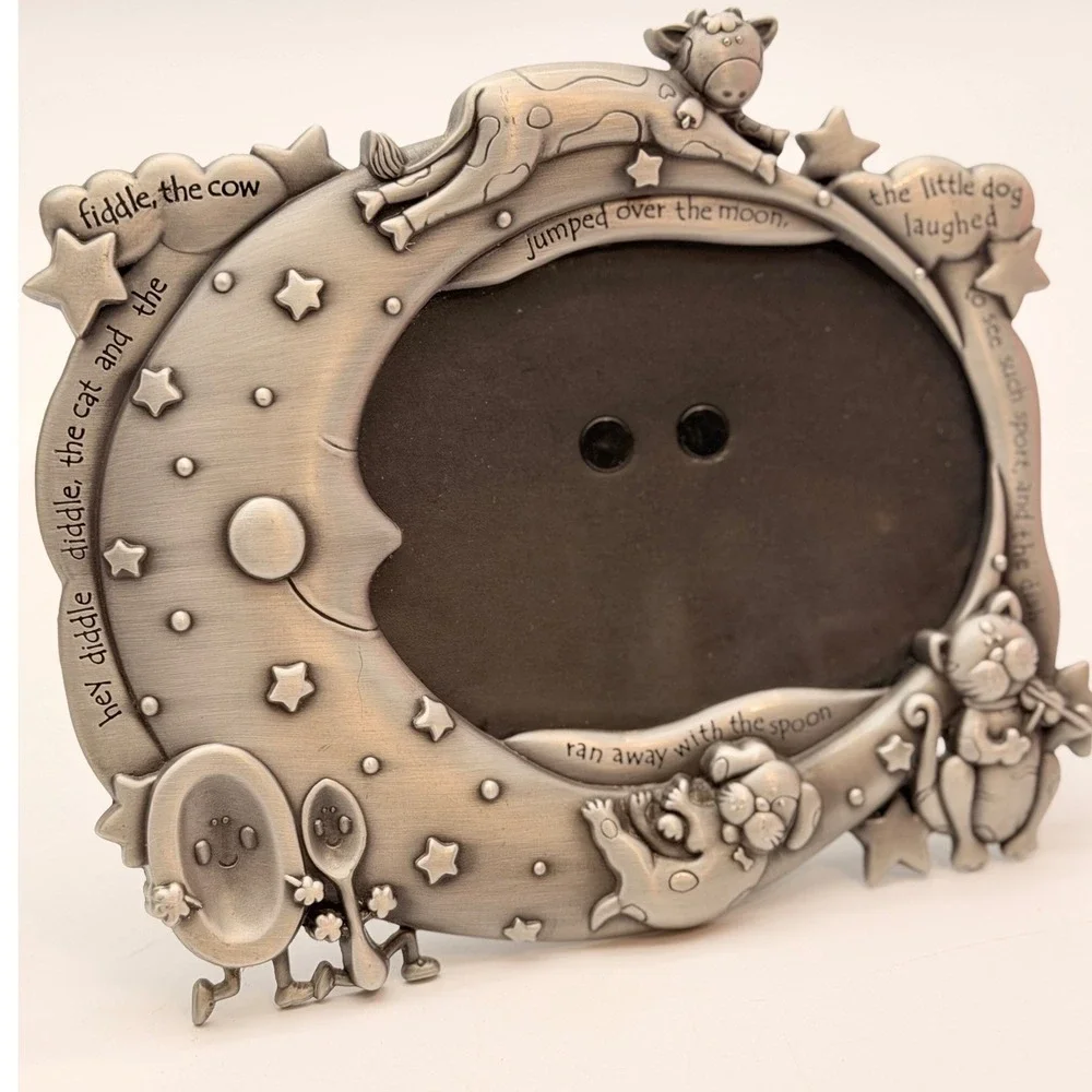 Malden Hey Diddle Diddle Pewter Tone Nursery Rhyme Baby Photo Frame Cow Moon
