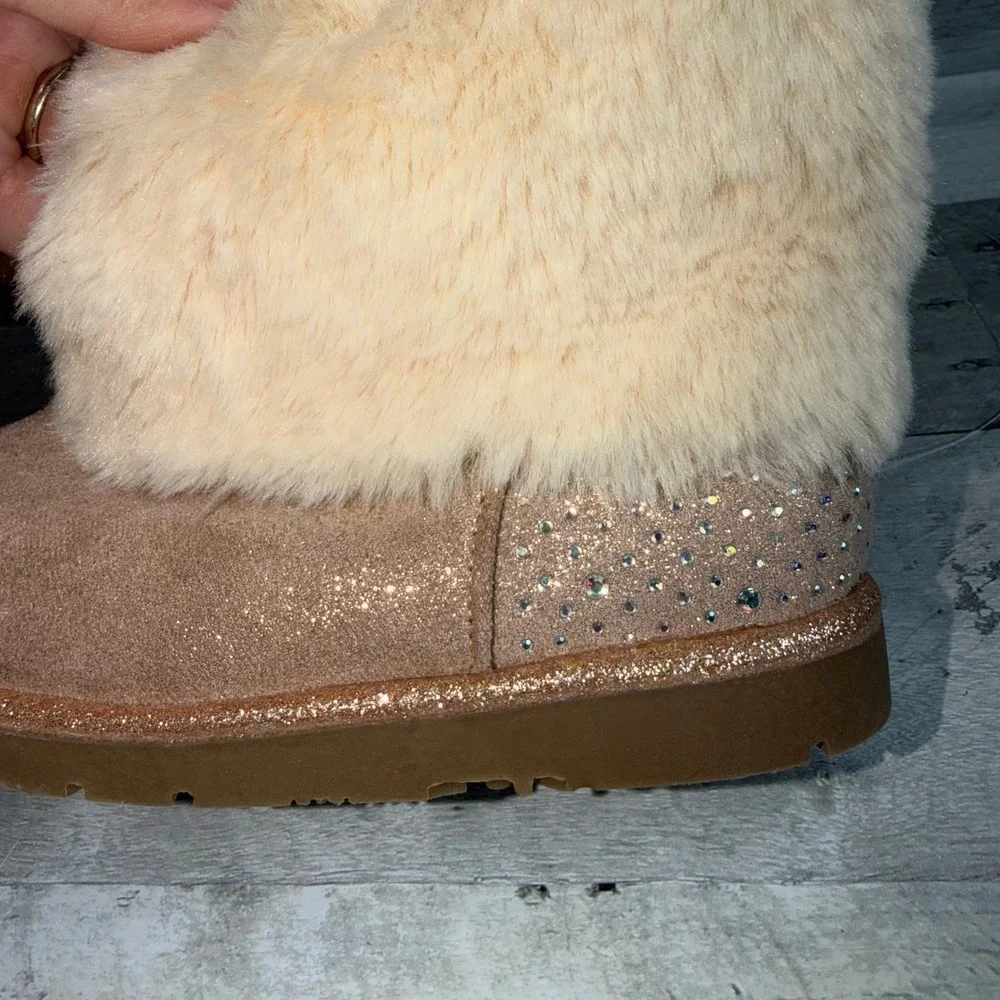 Kelly & Katie Charlie Rose Gold Glitter Faux Fur Rhinestone Boots Kids 10M