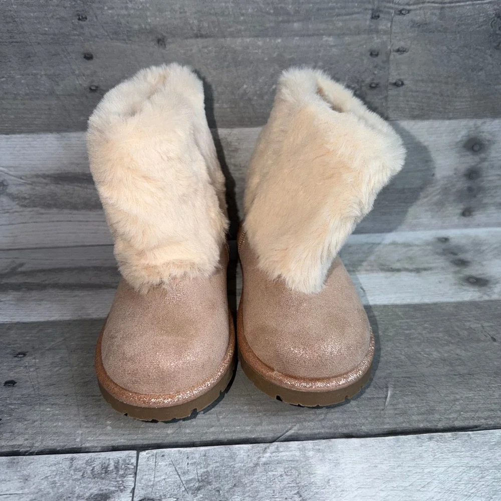 Kelly & Katie Charlie Rose Gold Glitter Faux Fur Rhinestone Boots Kids 10M