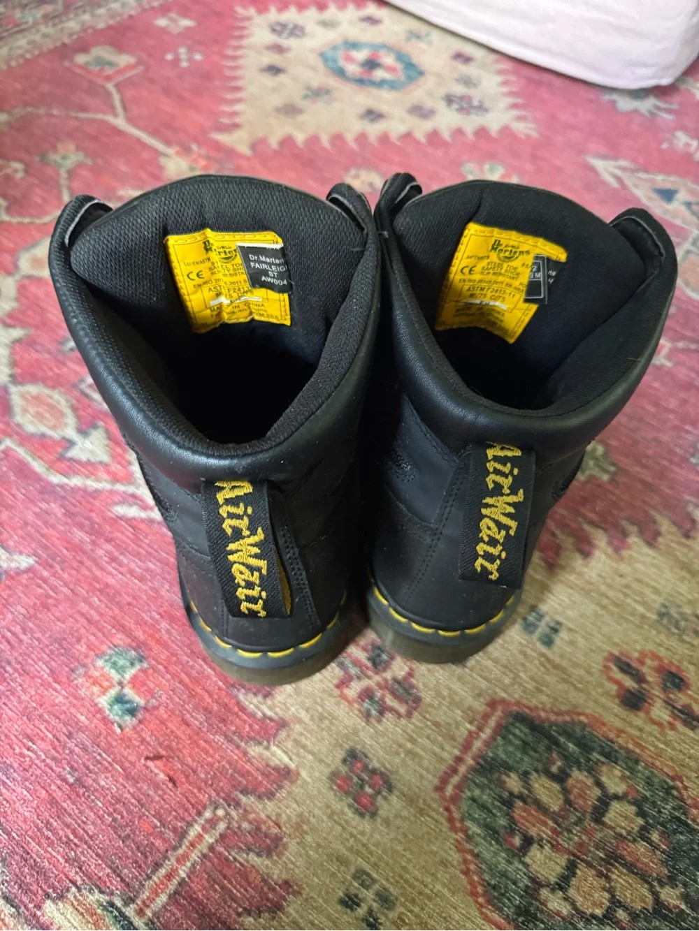 Dr. Martens Black Lace-Up Industrial Safety Boots with Yellow Stitching