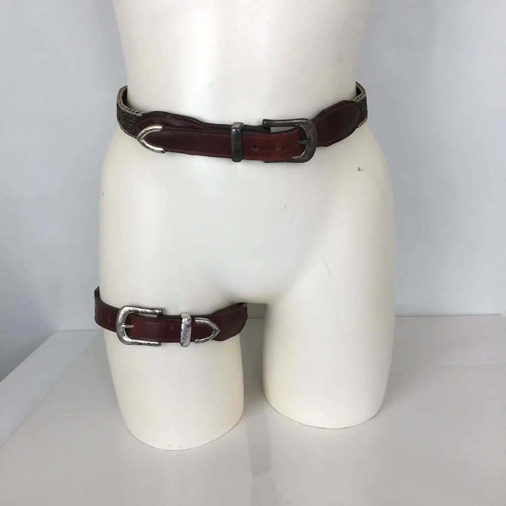 Western Leather & Horse Hair Belt Matching Leg Strap/Hat Band Rodeo Equestrian