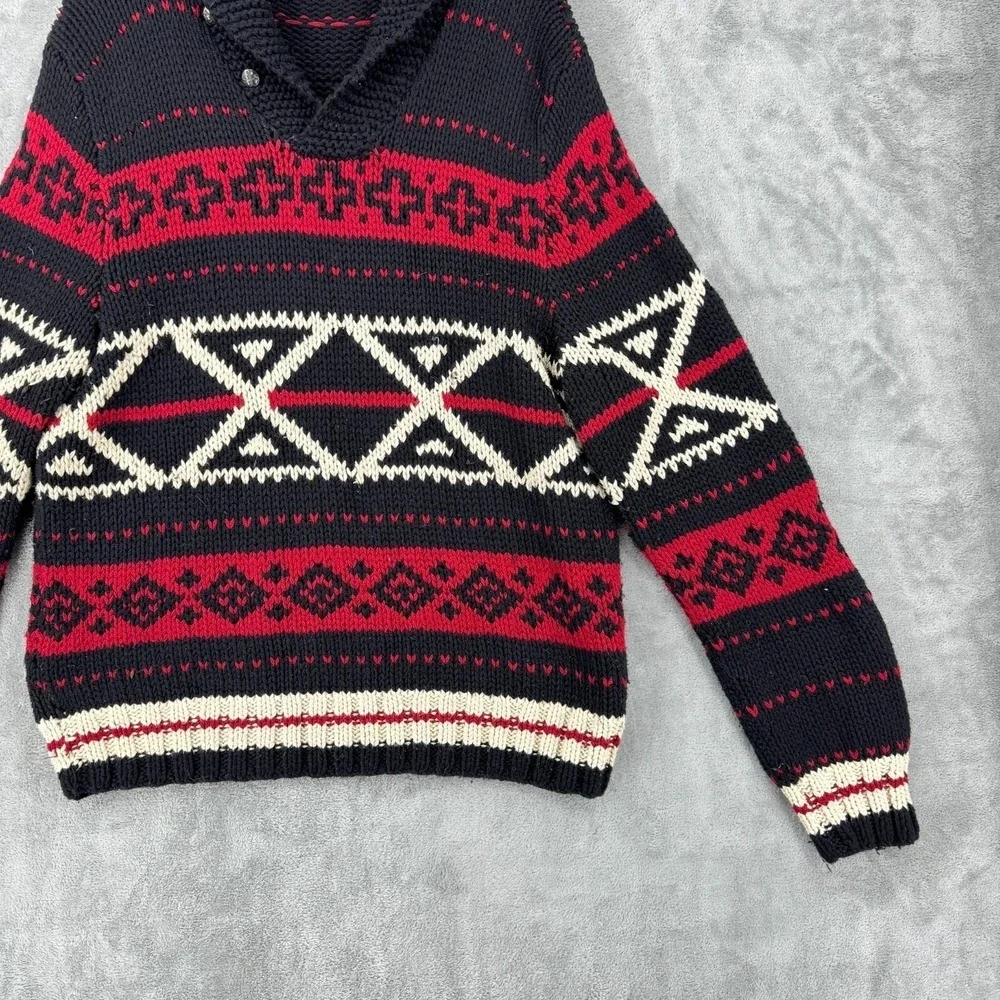 Vintage Polo Ralph Lauren Sweater Mens XL Aztec Western Hand Knit Shawl Collar