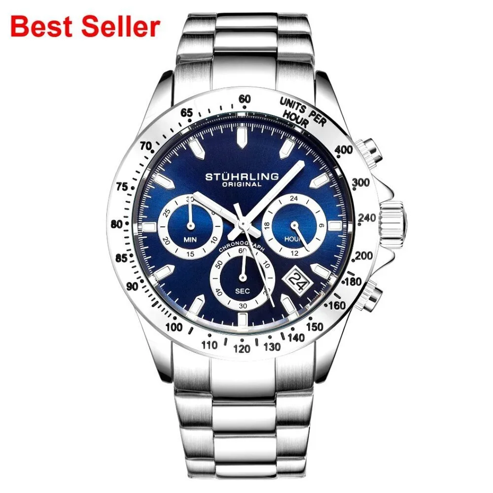 Men's Chronograph Watch Stainless Steel Bracelet Water Resistant 100M