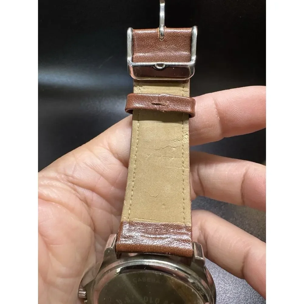 Lot of 2 US Polo Assn Men's Watches Genuine Brown Leather US 5050, US 8206 WORKS