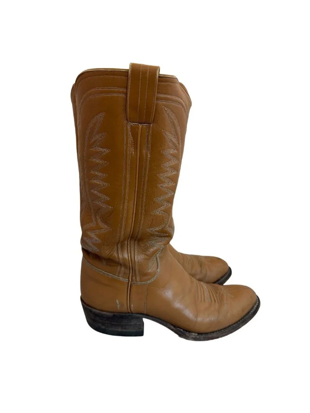 M.L. Leddy & Sons Tan Leather Handmade Western Cowboy Boots Rodeo Size 7 Women's