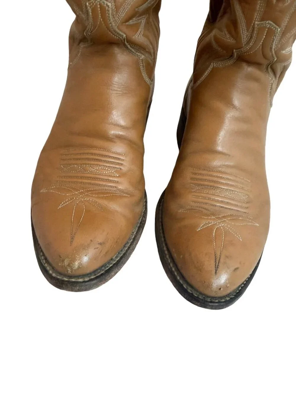 M.L. Leddy & Sons Tan Leather Handmade Western Cowboy Boots Rodeo Size 7 Women's