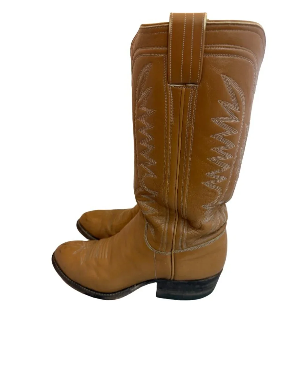 M.L. Leddy & Sons Tan Leather Handmade Western Cowboy Boots Rodeo Size 7 Women's