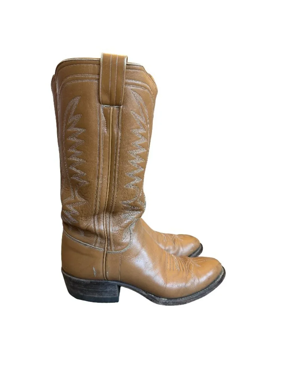 M.L. Leddy & Sons Tan Leather Handmade Western Cowboy Boots Rodeo Size 7 Women's