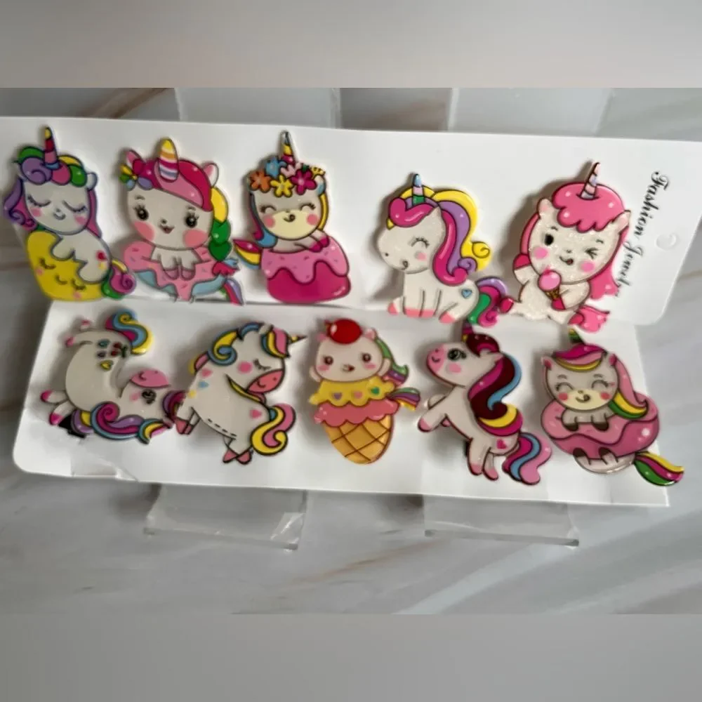 10PCS Baby Toddler Girls Hair Accessories Unicorns Colorful Patterns Hair Clips