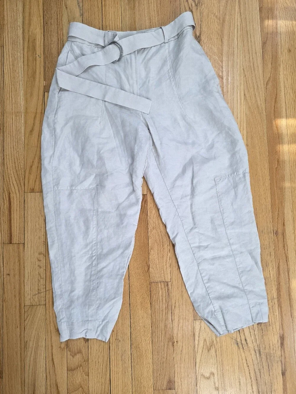 Banana Republic High Rise Linen Tencel Cropped Taper Belted Barrel Pants 2P