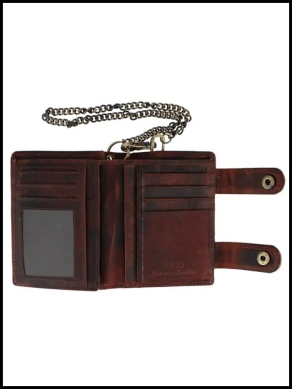 Men's Leather Bifold Wallet with 16 Card Slots, RFID Blocking, Chain