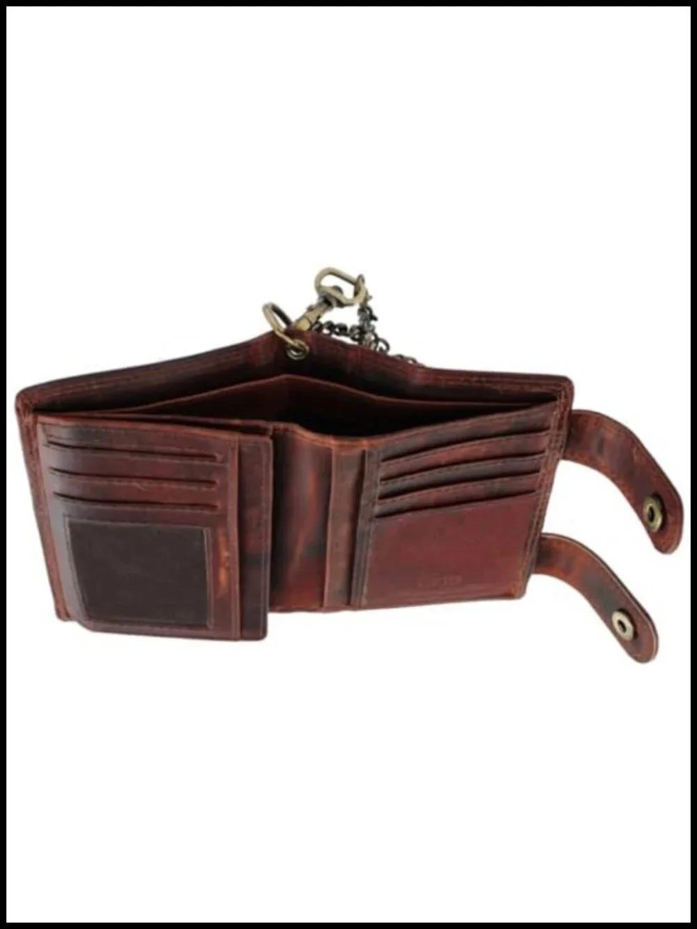 Men's Leather Bifold Wallet with 16 Card Slots, RFID Blocking, Chain