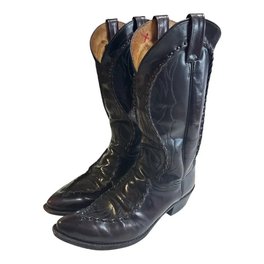 Vtg Dan Post Western Boots Mens 10D Mignon Black Cherry Bucklace Cowboy DP26679