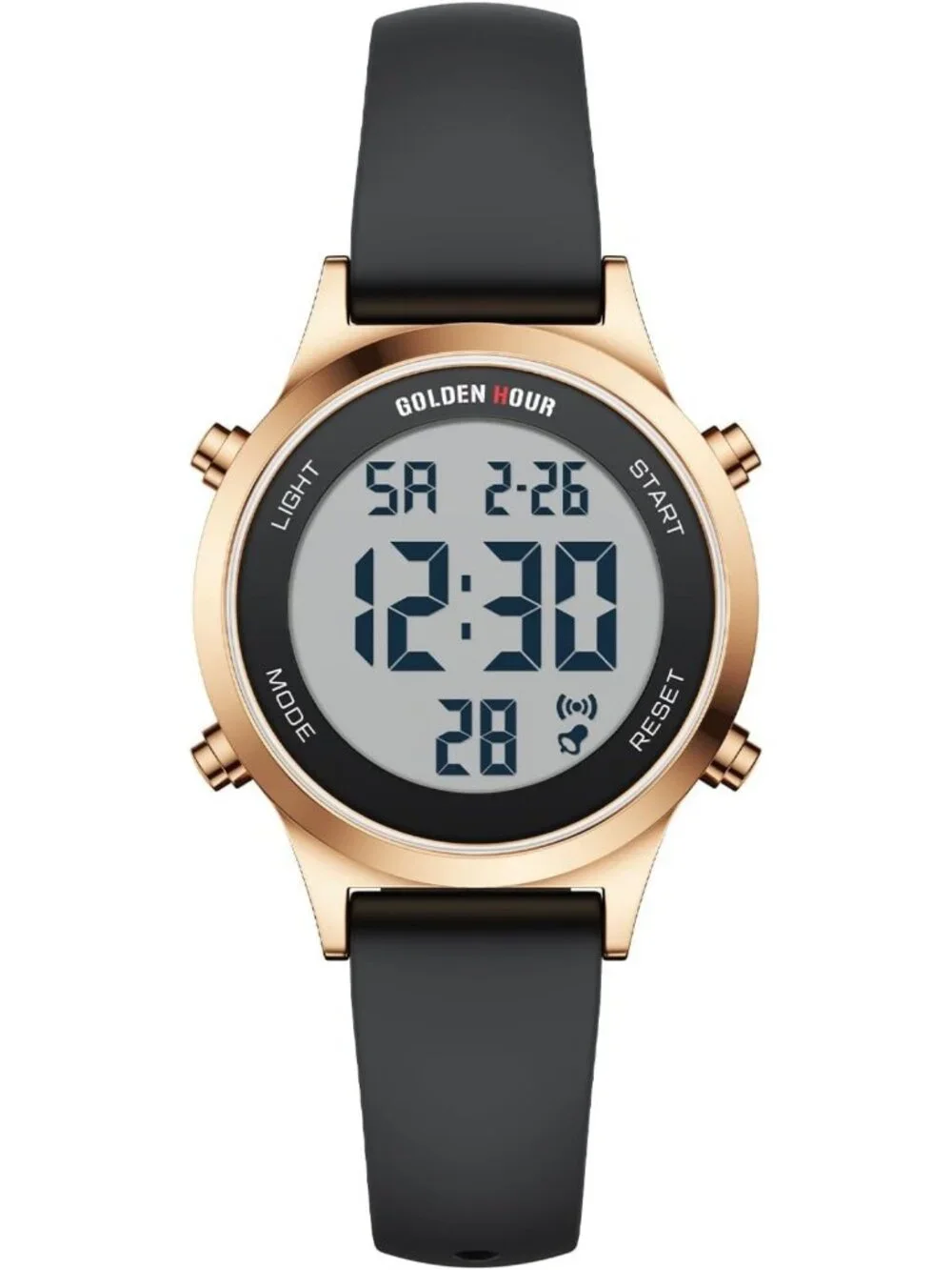Waterproof Women's Digital Sports Watch - Silicone Strap, Alarm, Stopwatch, Rose