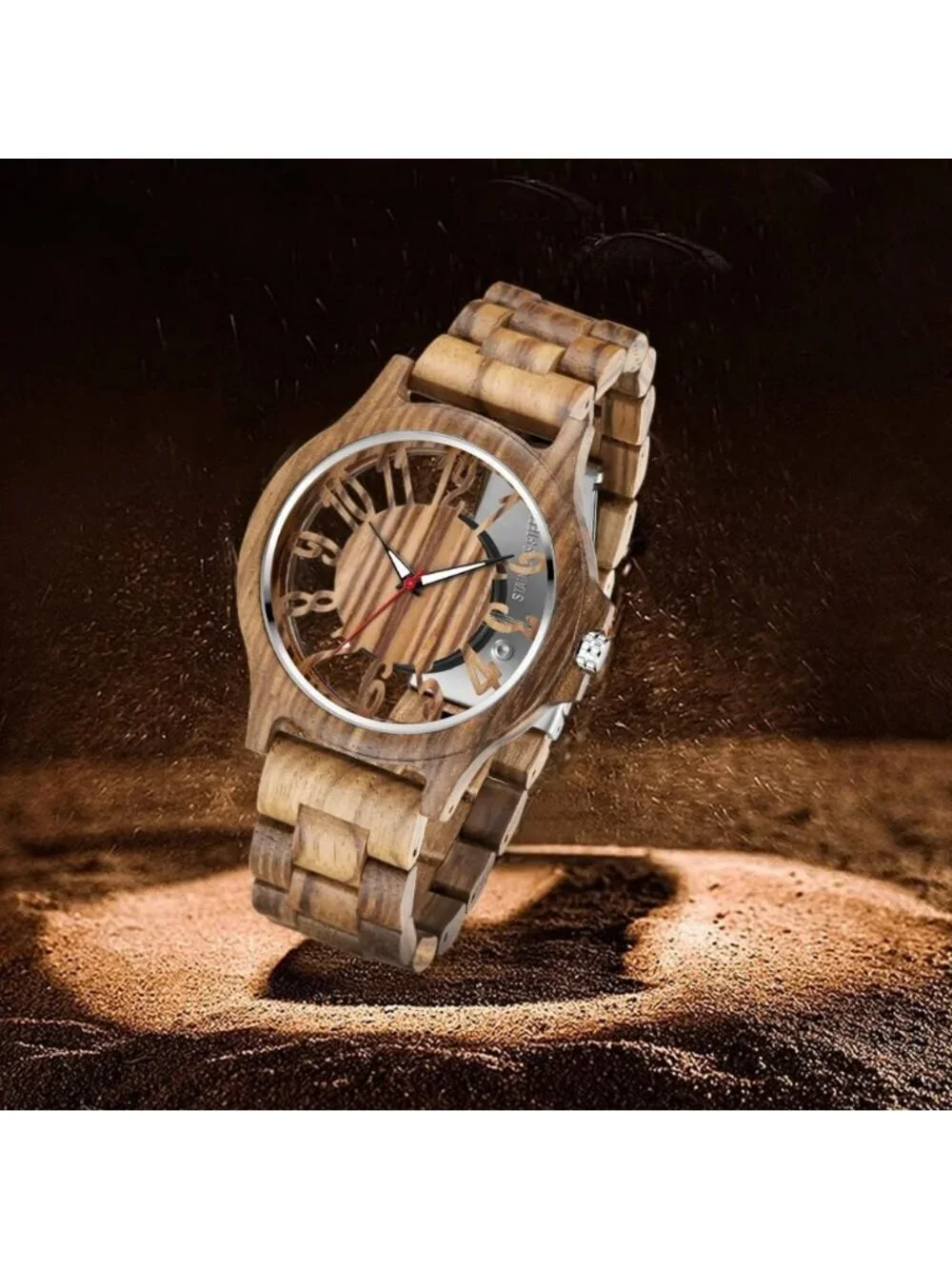 Mens Brown Solid Buckle Analog Quartz Classic Crystal Round Walking Wooden Watch